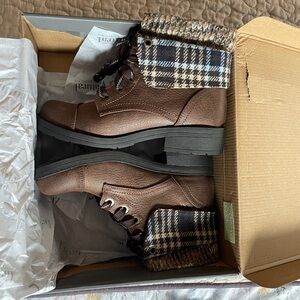 Earth Origins Chocolate Ankle Boots with Checkered Cuff